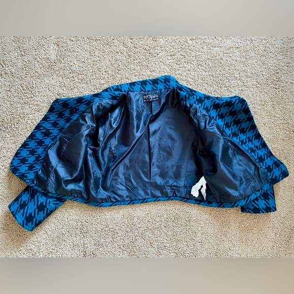 Zara Cropped Turquoise Houndstooth Wool Blend Jacket - Picture 5 of 8